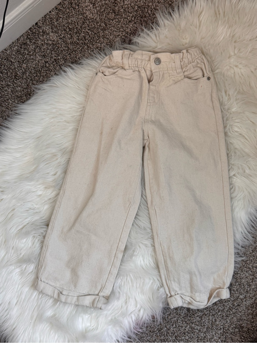 Zara girls Kids Cream Elastic-Waist Casual Pants